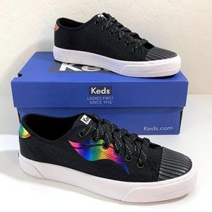 Keds Crew Kick Wave Sneakers Low Top Canvas Lace Up Black Rainbow Size 8 NEW